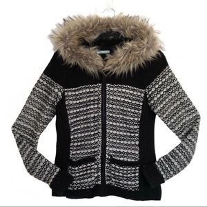 Maurices Faux Fur Collar Hooded Sweater Jacket